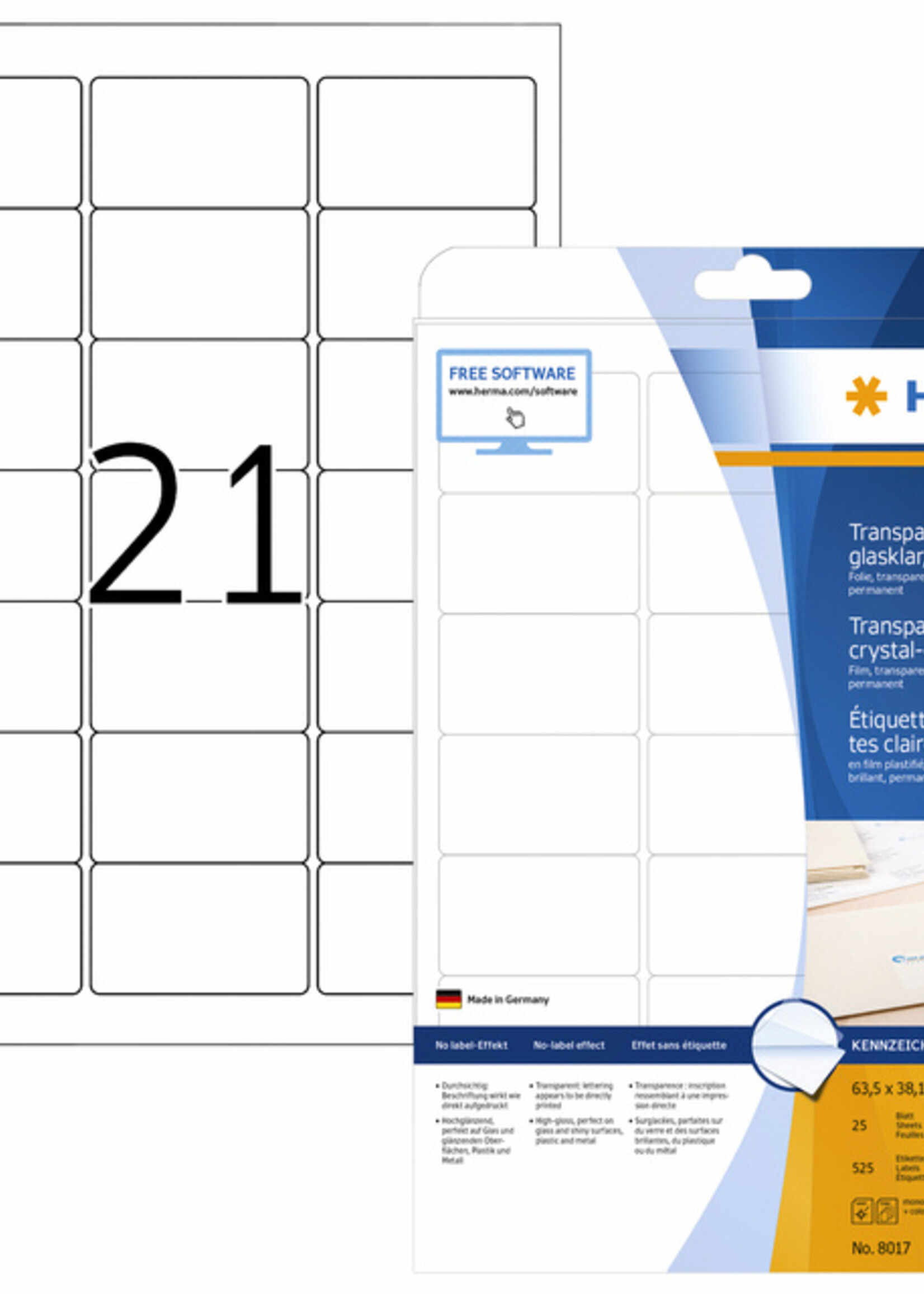 Herma Etiquette HERMA 8017 63,5x38,1mm 525 pièces transparent