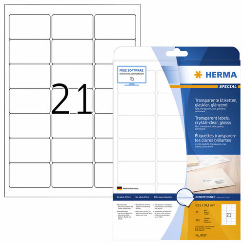 Herma Etiket HERMA 8017 63.5x38.1mm transparant 525stuks