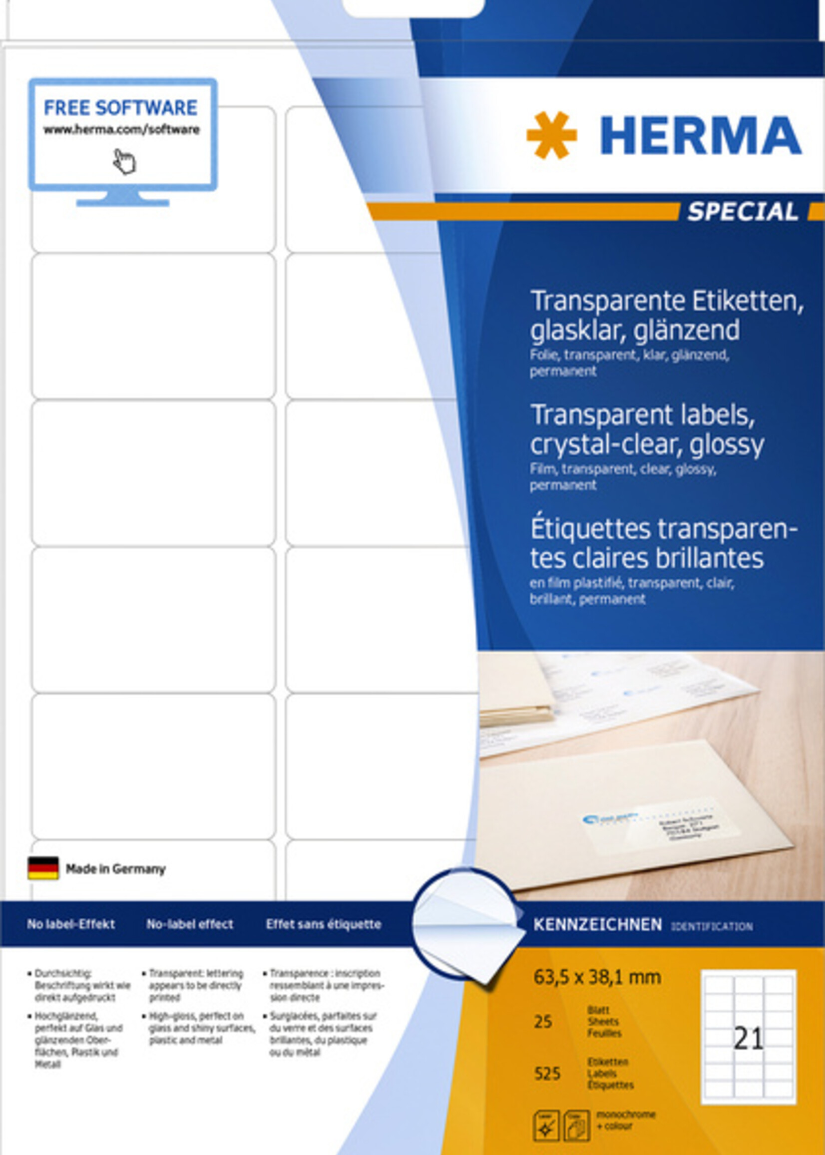 Herma Etiquette HERMA 8017 63,5x38,1mm 525 pièces transparent