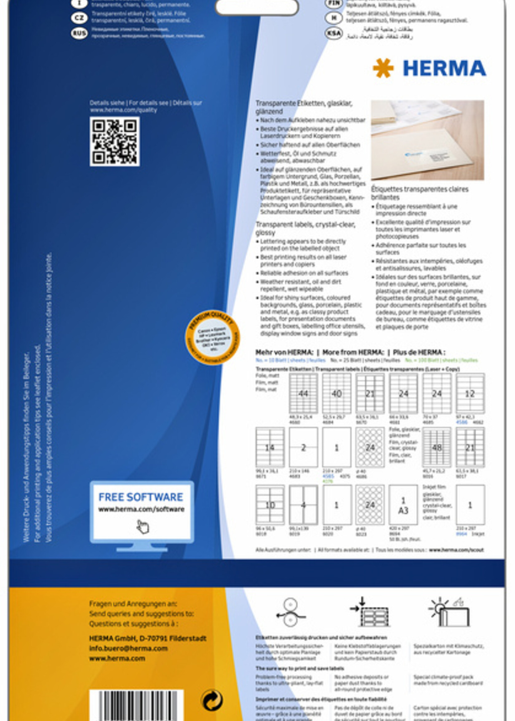 Herma Etiquette HERMA 8017 63,5x38,1mm 525 pièces transparent