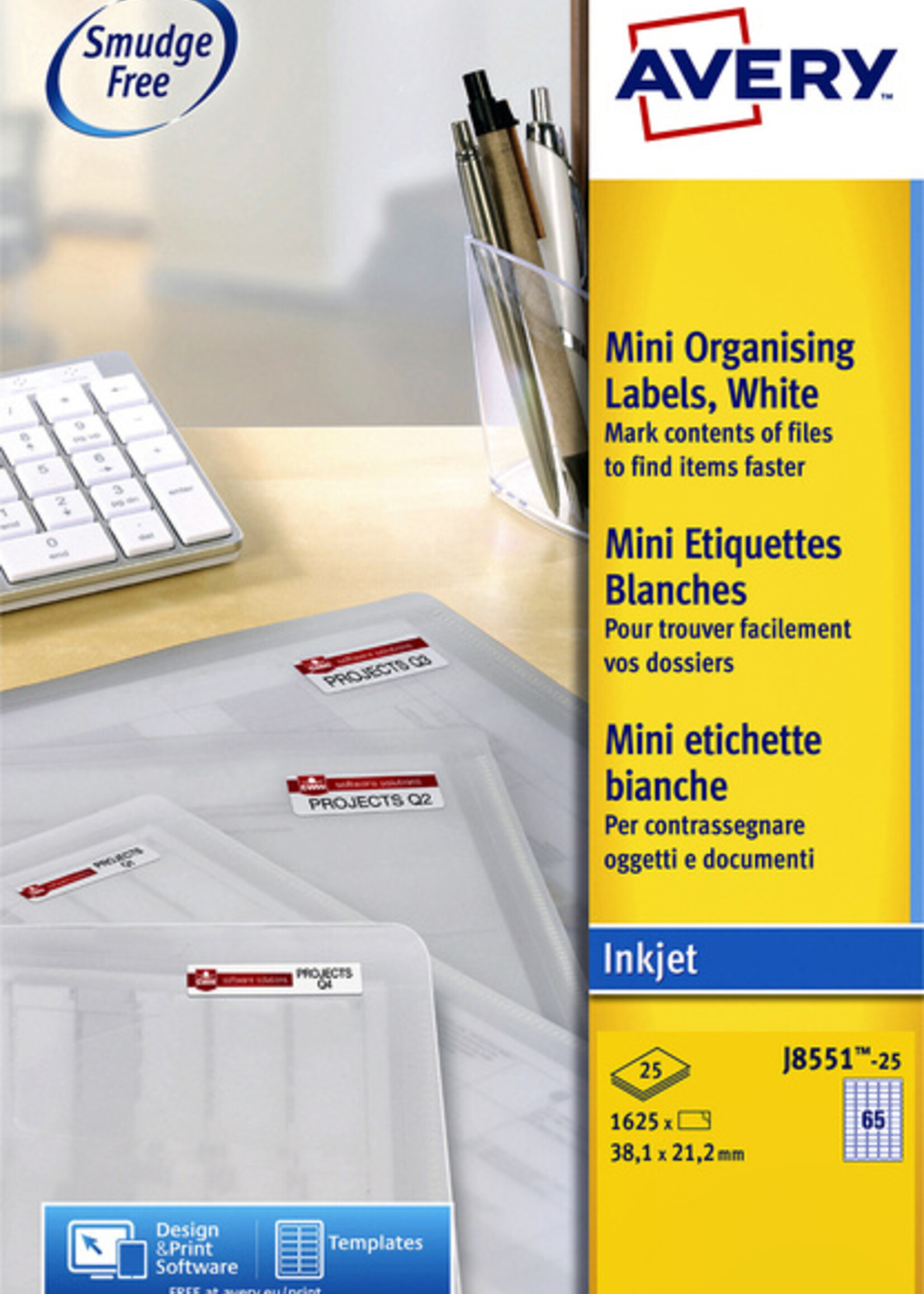 Avery Etiquette Avery J8551-25 38,1x21,2mm transparent 1625 pièces