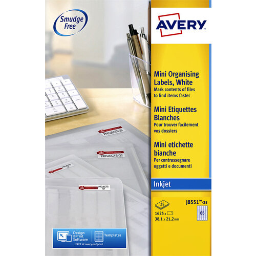 Avery Etiquette Avery J8551-25 38,1x21,2mm transparent 1625 pièces