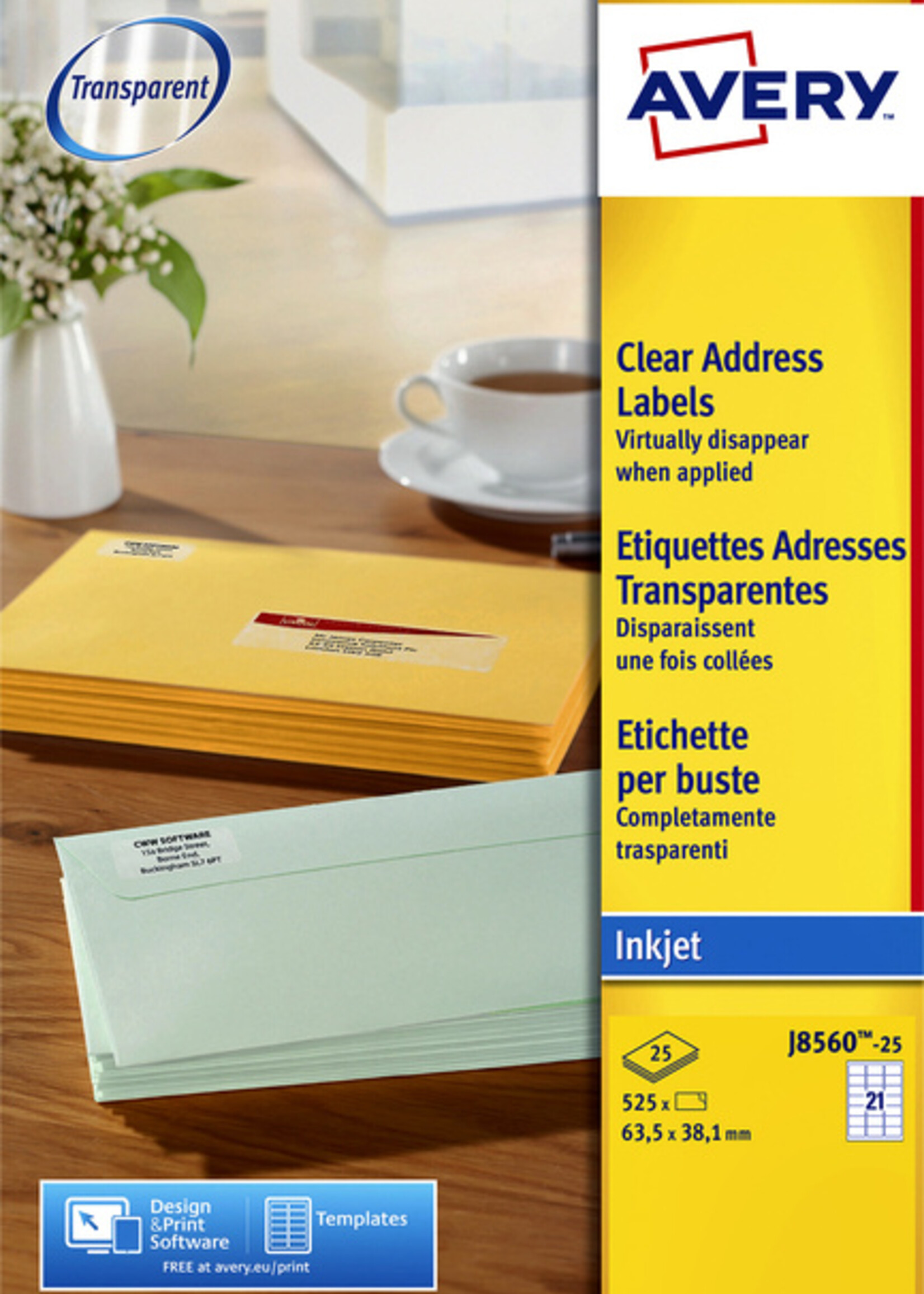 Avery Etiquette Avery J8560-25 63,5x38,1mm transparent 525 pièces