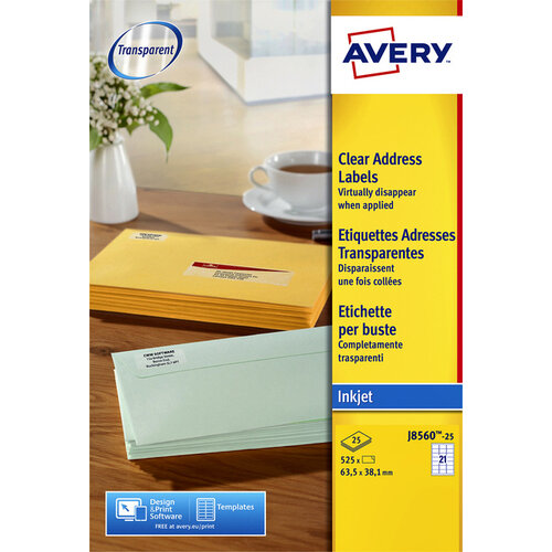 Avery Etiket Avery J8560-25 63.5x38.1mm transparant 525stuks