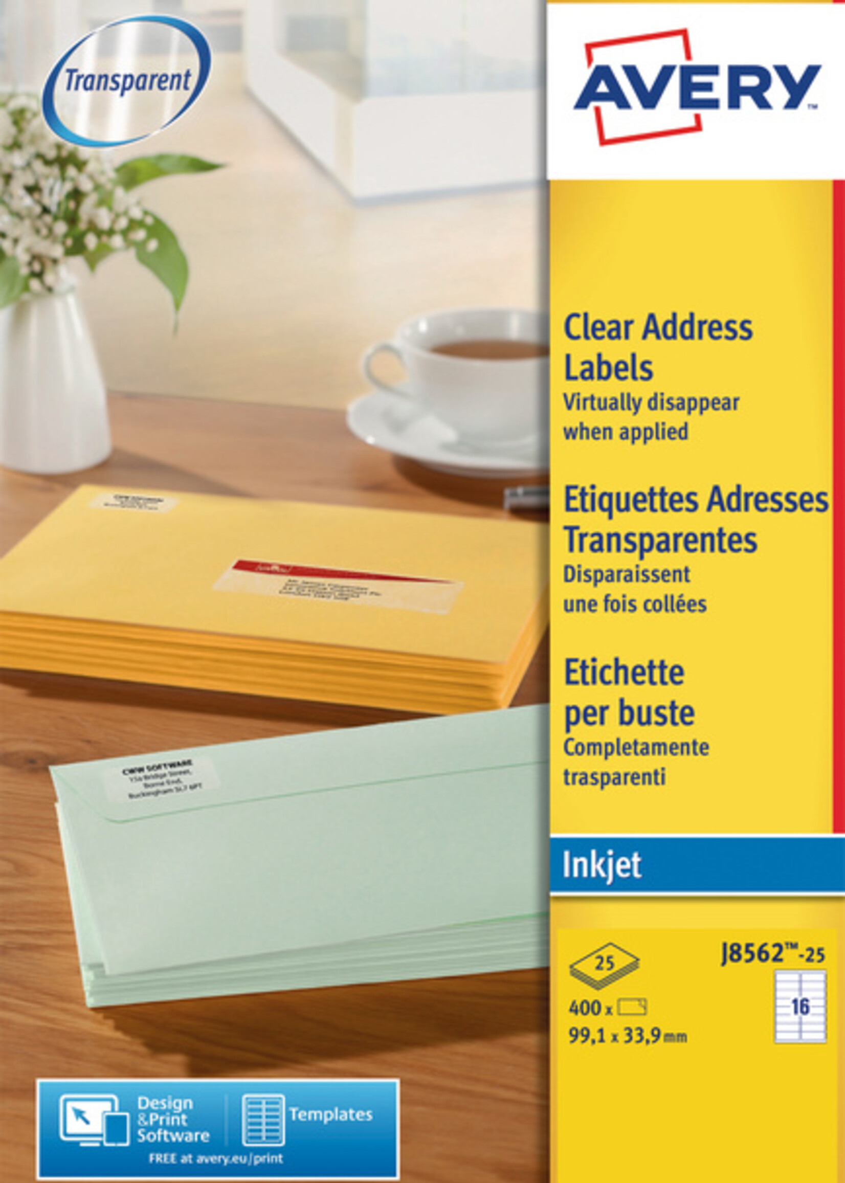 Avery Etiquette Avery J8562-25 99,1x33,9mm transparent 400 pièces