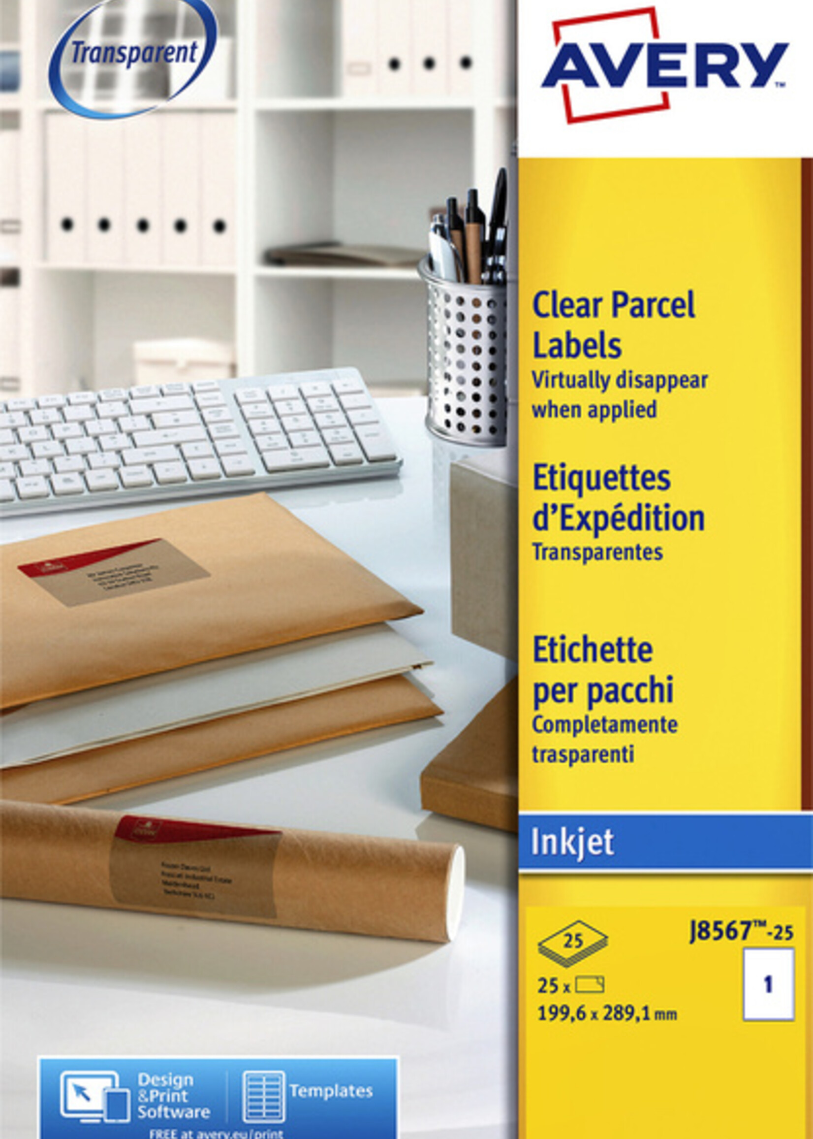 Avery Etiquette Avery J8567-25 210x297mm A4 transparent 25 pièces