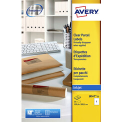 Etiket Avery J8567-25 210x297mm A4 transparant 25stuks