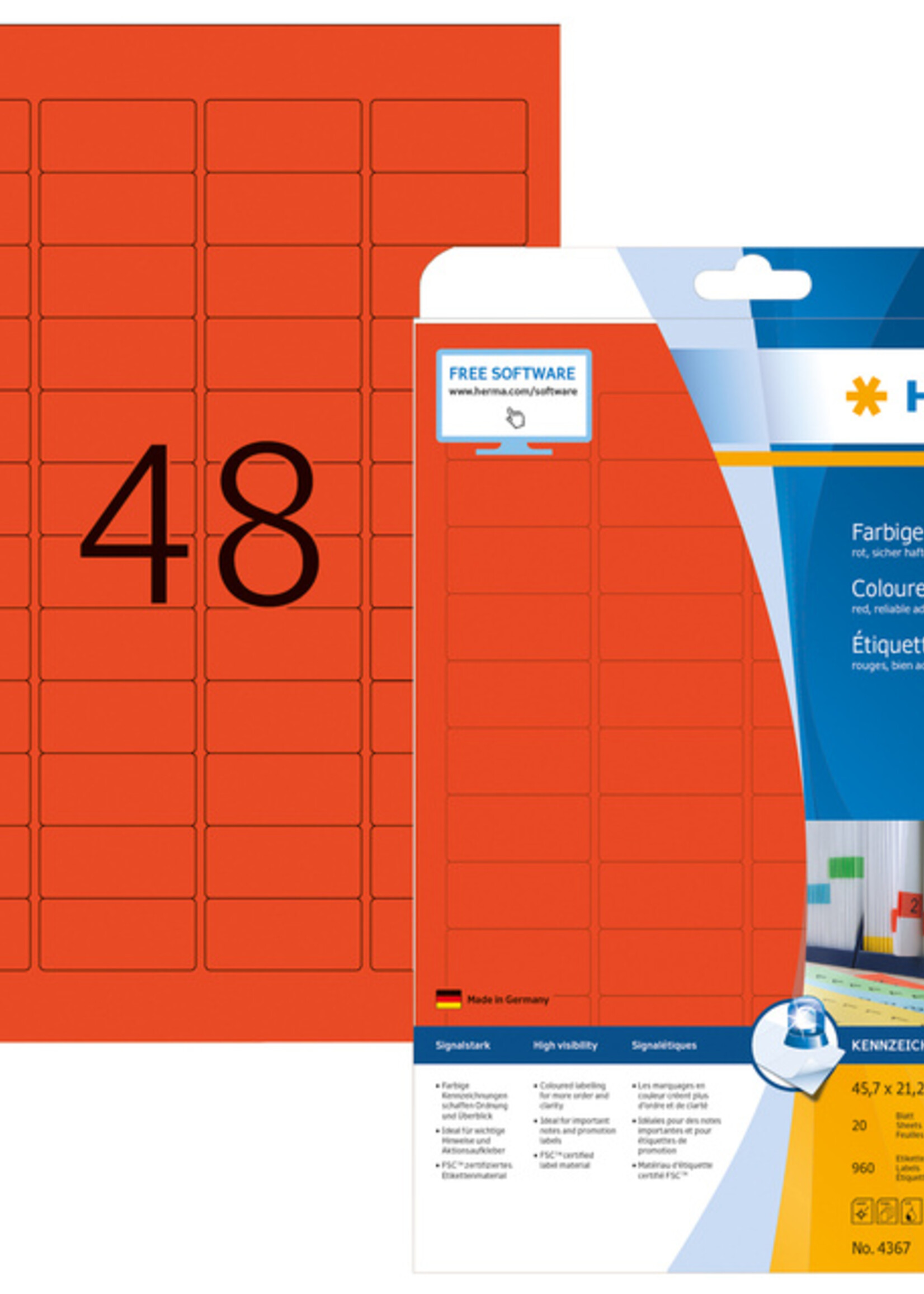 Herma Etiket HERMA 4367 45.7x21.2mm verwijderbaar rood 960stuks