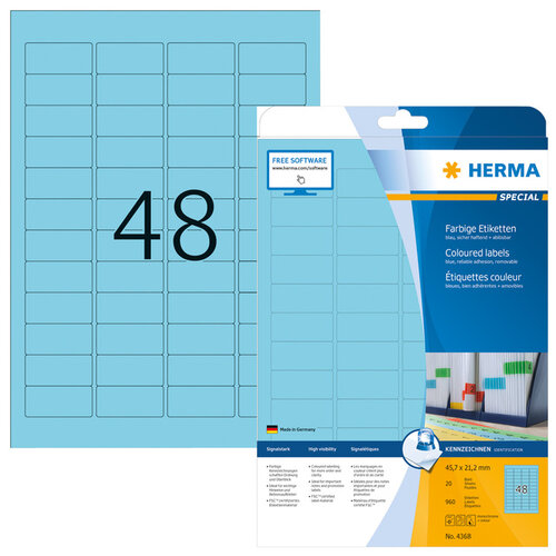 Herma Etiket HERMA 4368 45.7x21.2mm verwijderbaar blauw 960stuks
