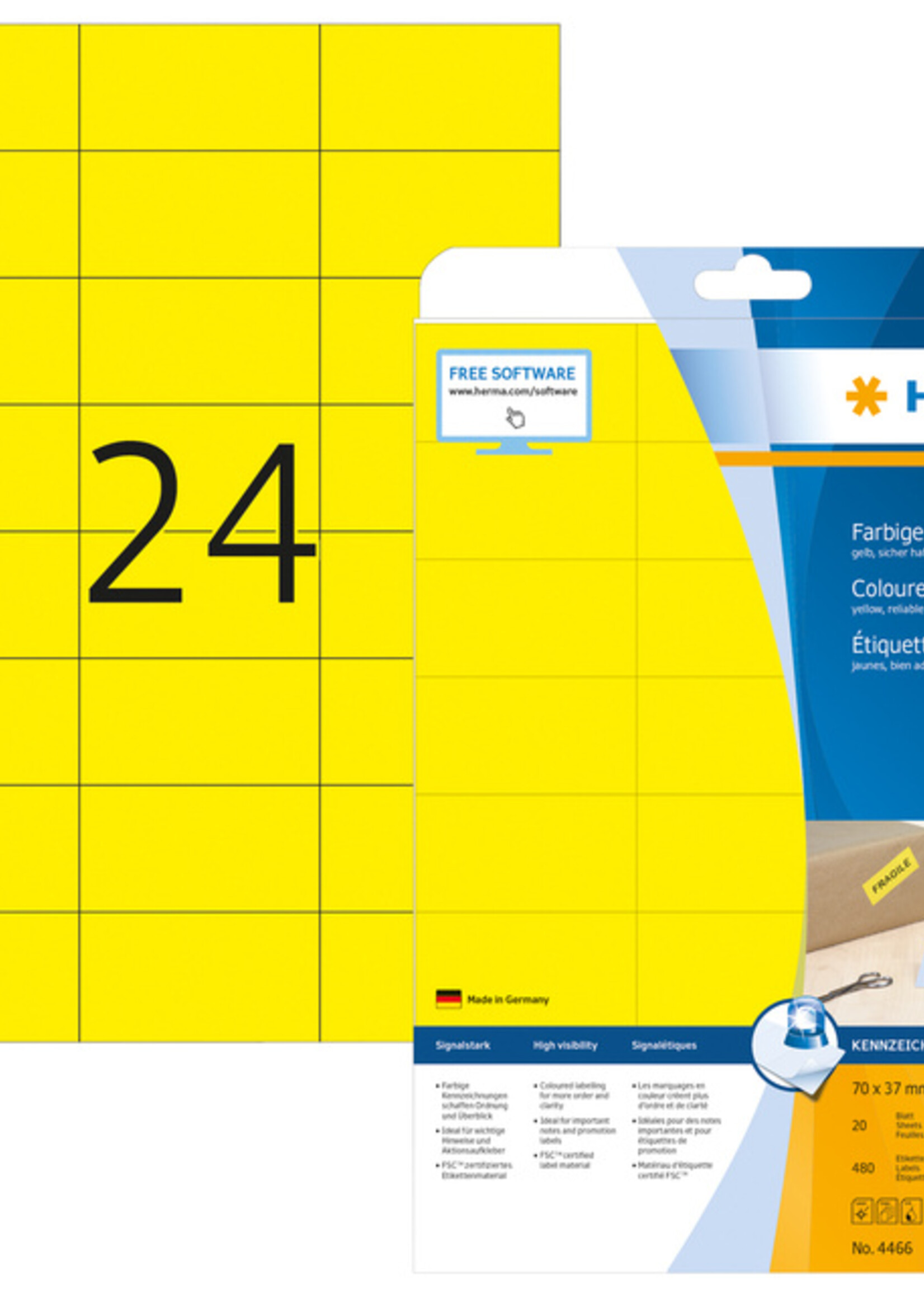 Herma Etiket HERMA 4466 70x37mm verwijderbaar geel 480stuks
