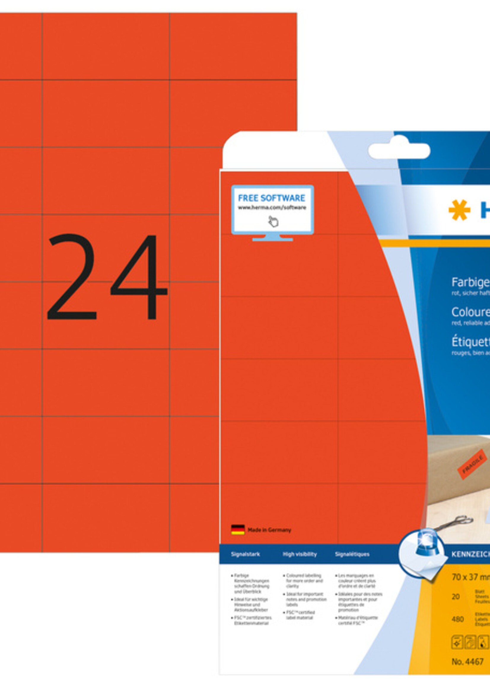 Herma Etiquette HERMA 4467 70x37mm rouge 480 pièces