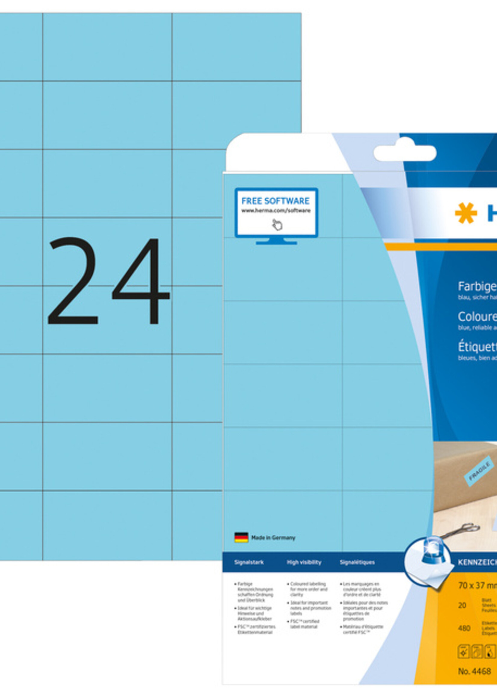Herma Etiquette HERMA 4468 70x37mm bleu 480 pièces