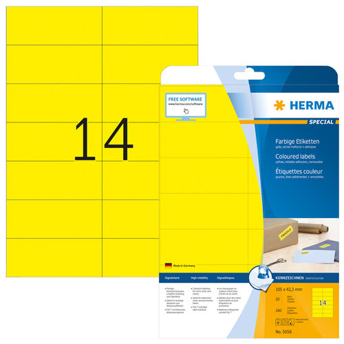 Herma Etiquette HERMA 5058 105x42,3mm amovible jaune 280 pièces