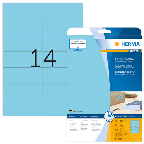 Herma Etiket HERMA 5060 105x42.3mm verwijderbaar blauw 280stuks