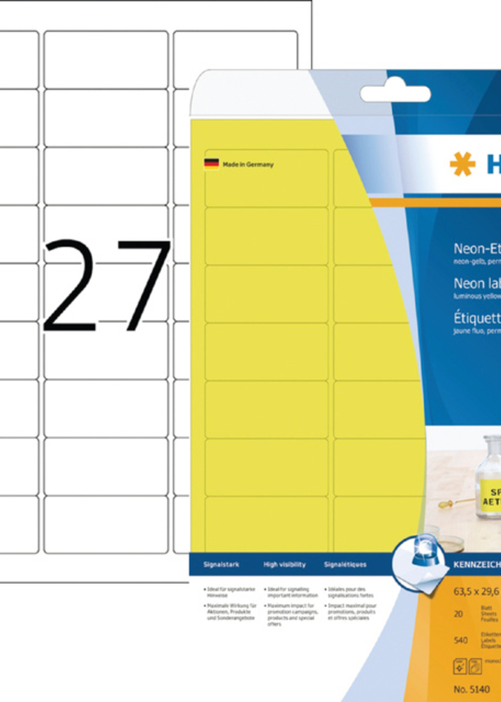 Herma Etiket HERMA 5140 63.5x29.6mm neongeel 540stuks