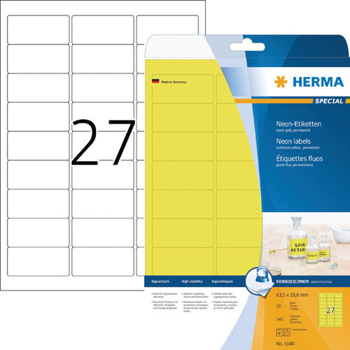 Herma Etiket HERMA 5140 63.5x29.6mm neongeel 540stuks