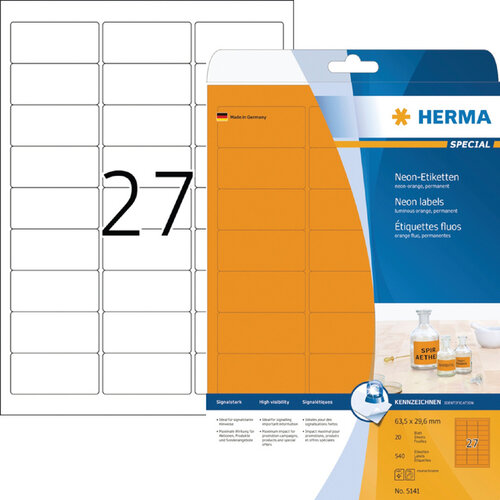 Herma Etiket HERMA 5141 63.5x29.6mm neonoranje 540stuks