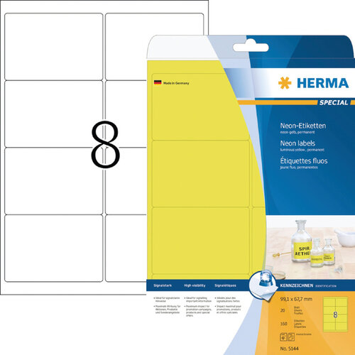 Herma Etiket HERMA 5144 99.1x67.7mm neongeel 160stuks