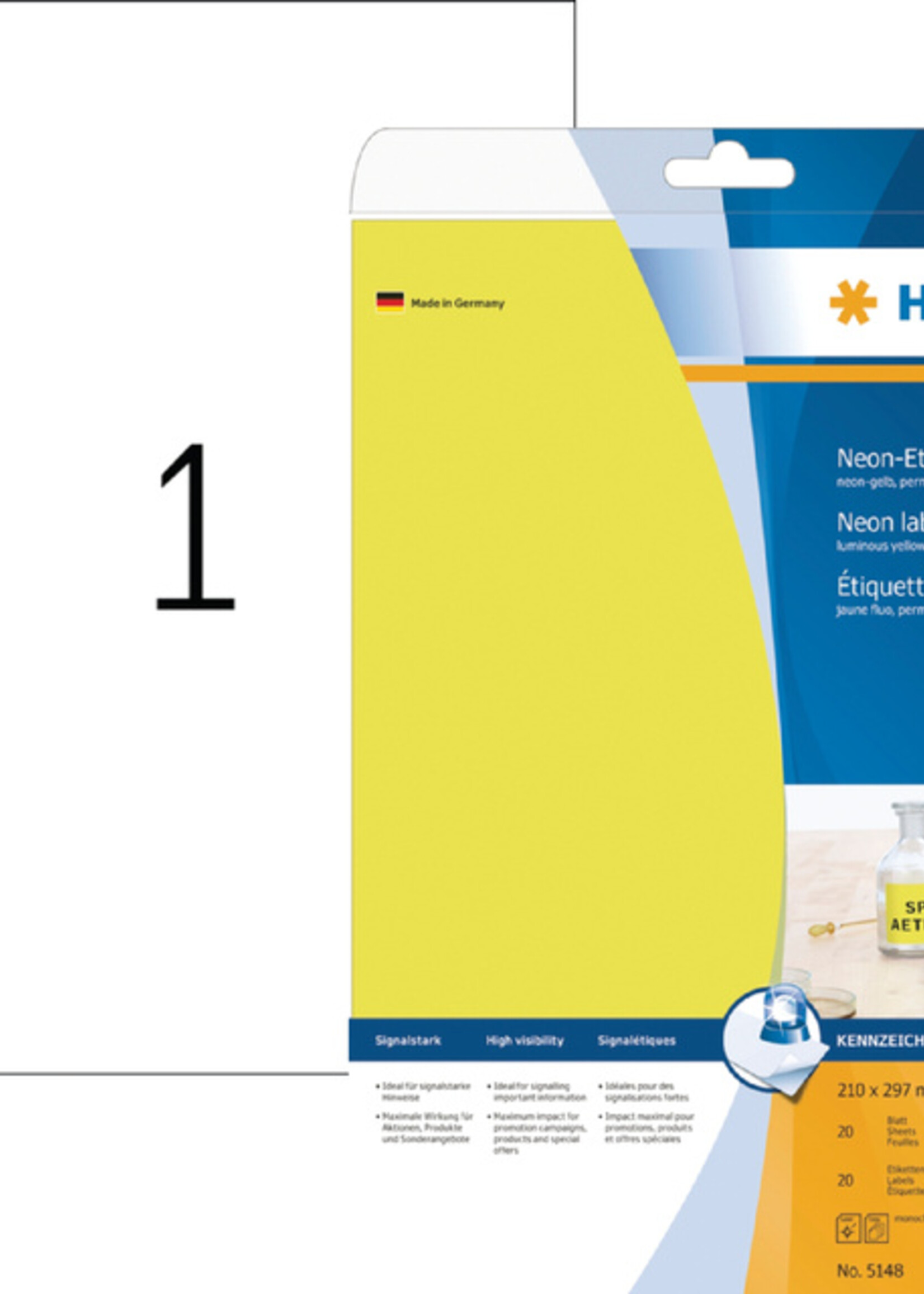 Herma Etiket HERMA 5148 210x297mm A4 fluor geel 20stuks