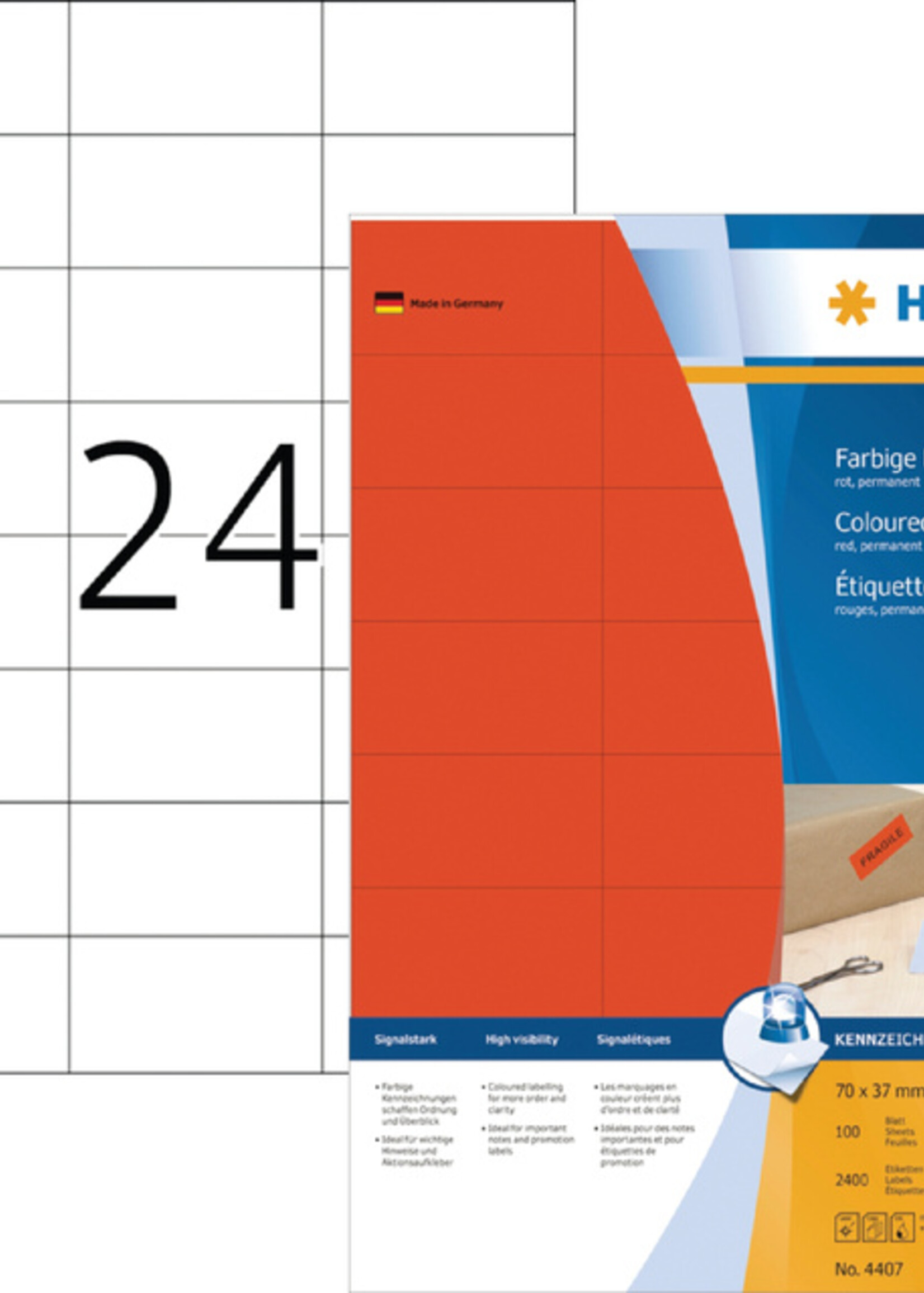 Herma Etiquette HERMA 4407 70x37mm rouge 2400 pièces