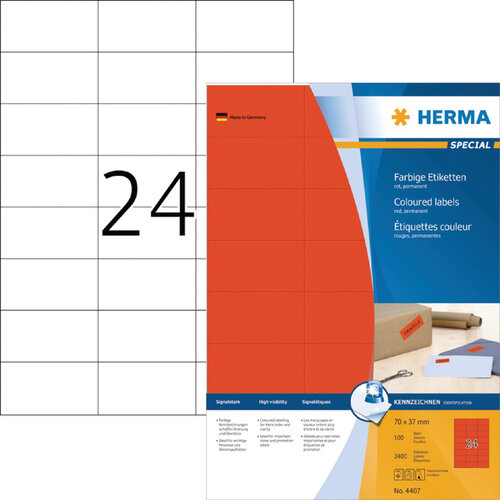 Herma Etiket HERMA 4407 70x37mm rood 2400stuks