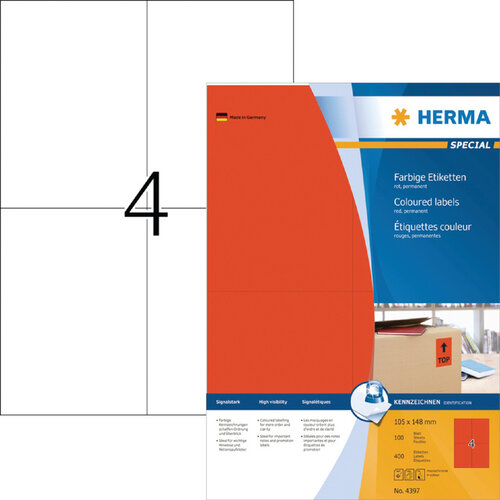 Herma Etiket HERMA 4397 105x148mm A6 rood 400stuks