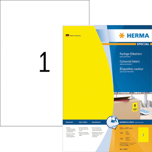 Herma Etiket HERMA 4401 210x297mm A4 geel 100stuks