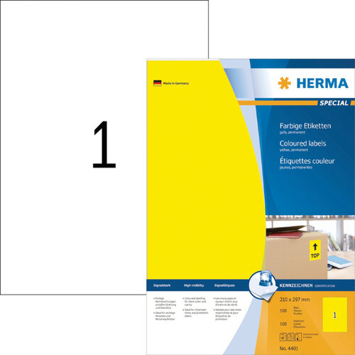 Herma Etiquette HERMA 4401 210x297mm A4 jaune 100 pièces