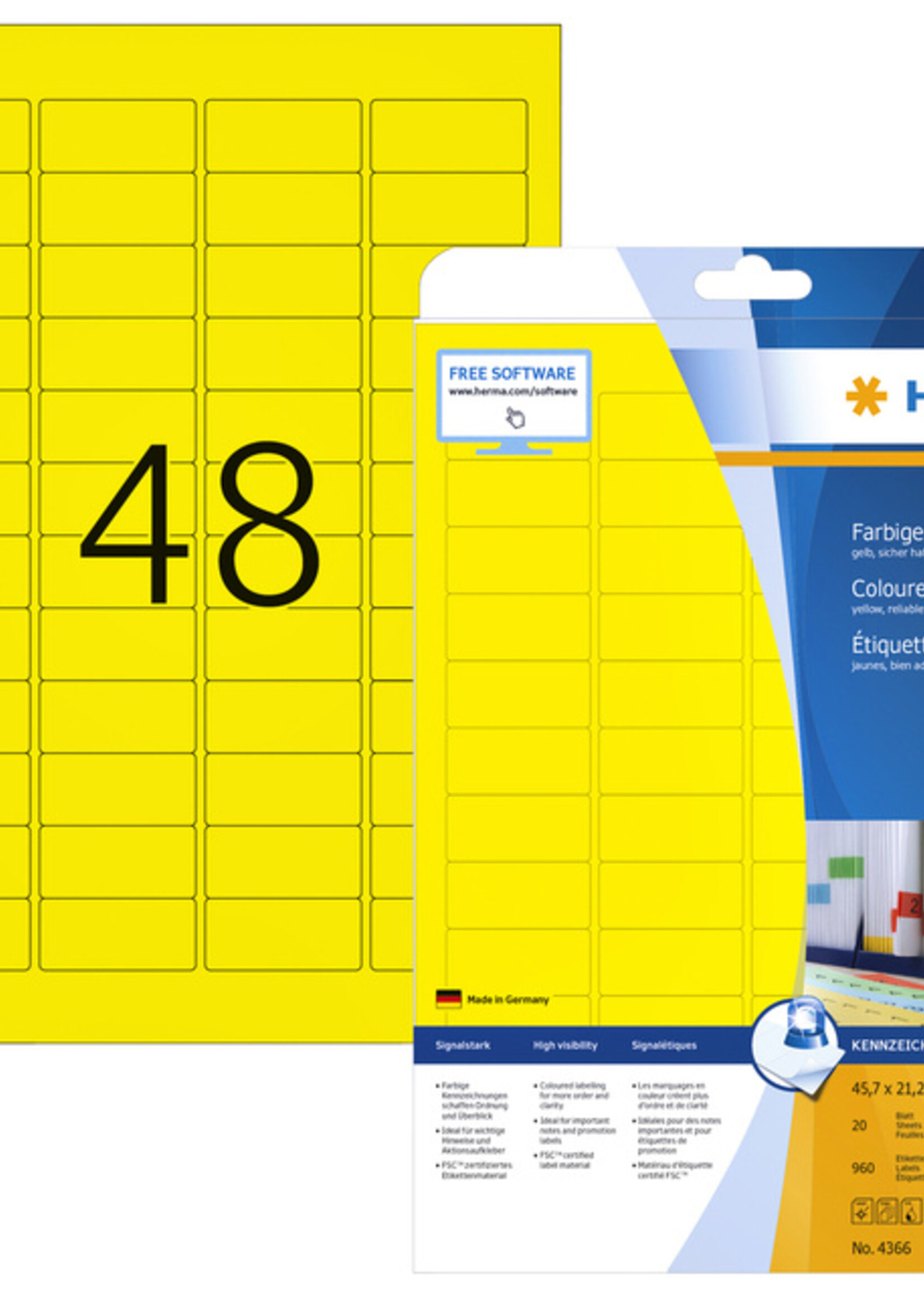 Herma Etiket HERMA 4366 A4 45.7x21.2mm verwijderbaar geel