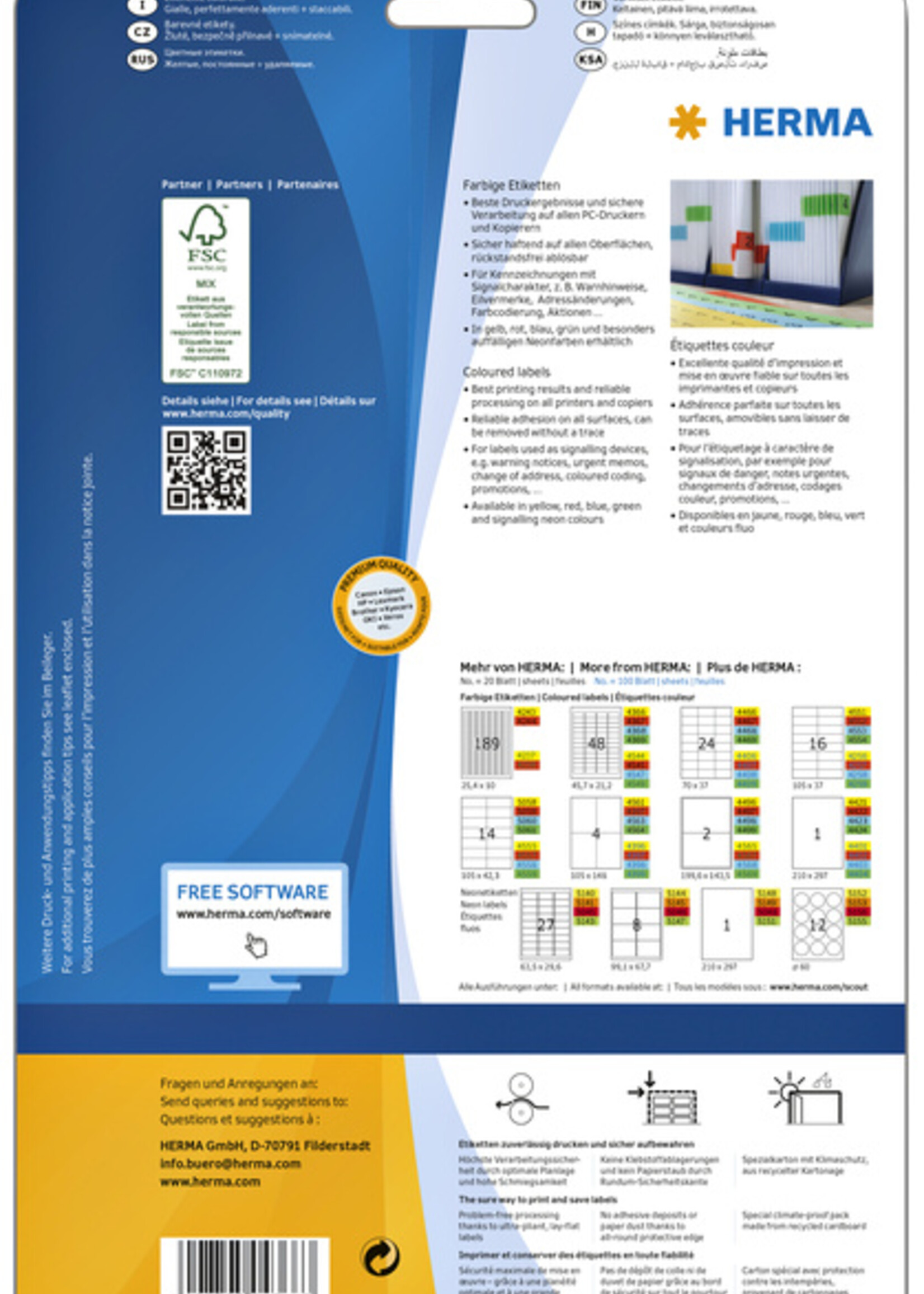 Herma Etiket HERMA 4366 A4 45.7x21.2mm verwijderbaar geel
