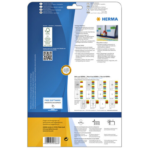 Herma Etiquette HERMA 4366 A4 45,7x21,2mm amovible jaune