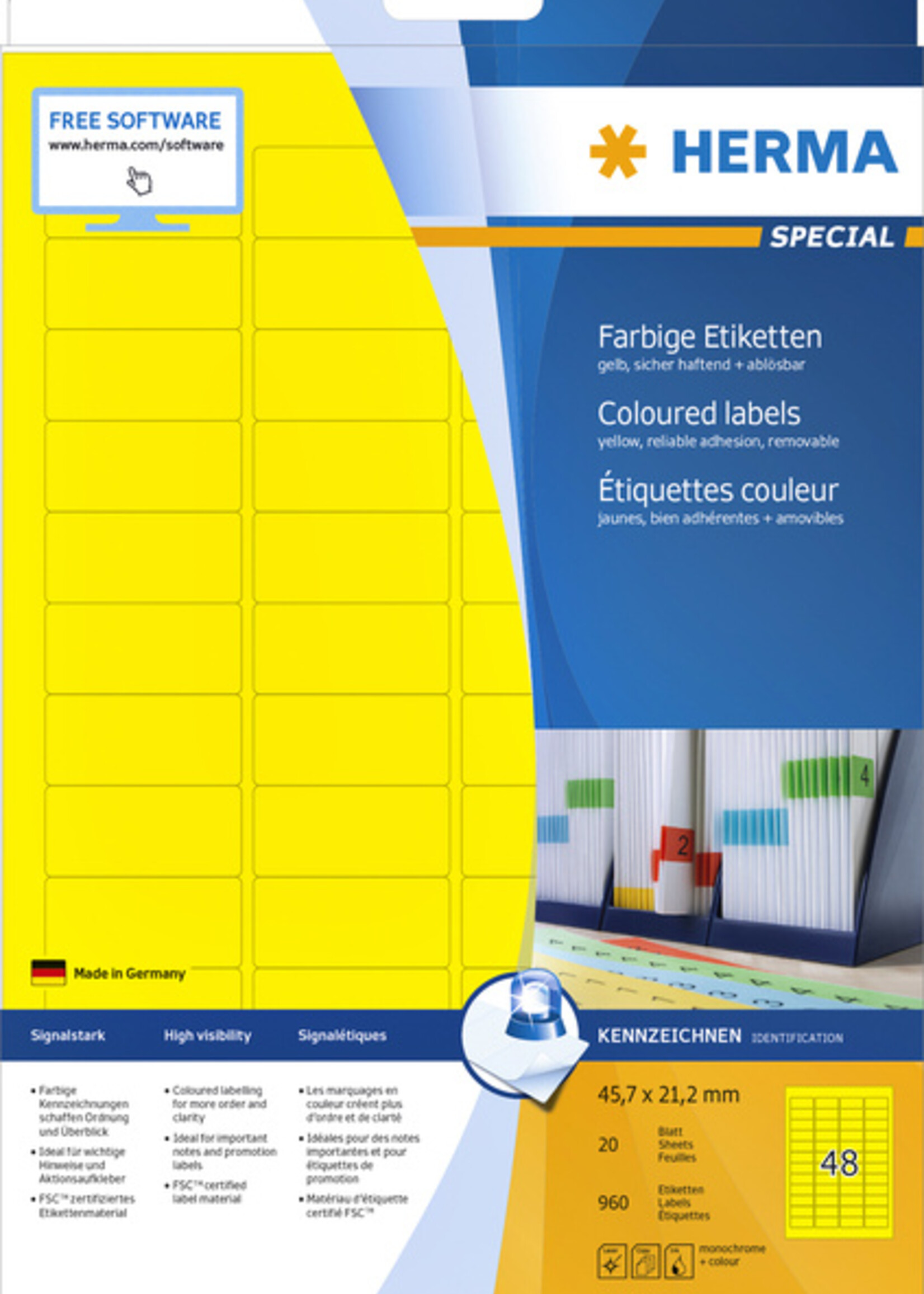Herma Etiket HERMA 4366 A4 45.7x21.2mm verwijderbaar geel