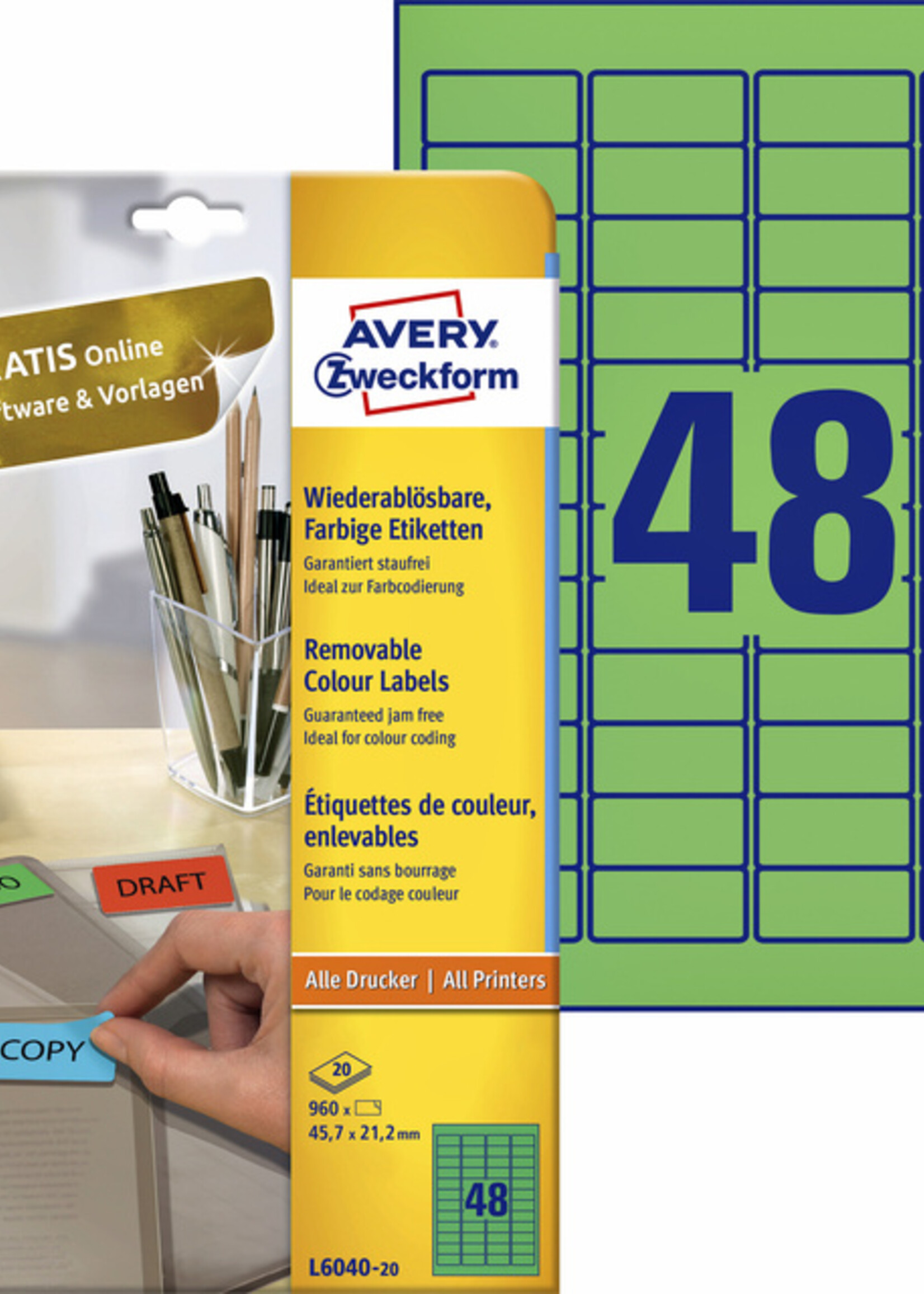 Avery Zweckform Etiket Avery Zweckform L6040-20 45.7x21.2mm groen 960stuks