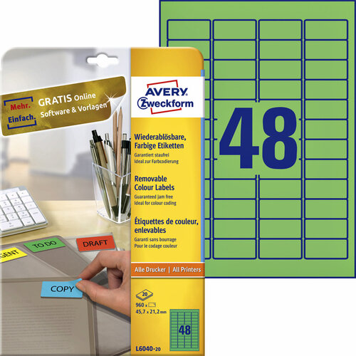 Avery Zweckform Etiket Avery Zweckform L6040-20 45.7x21.2mm groen 960stuks