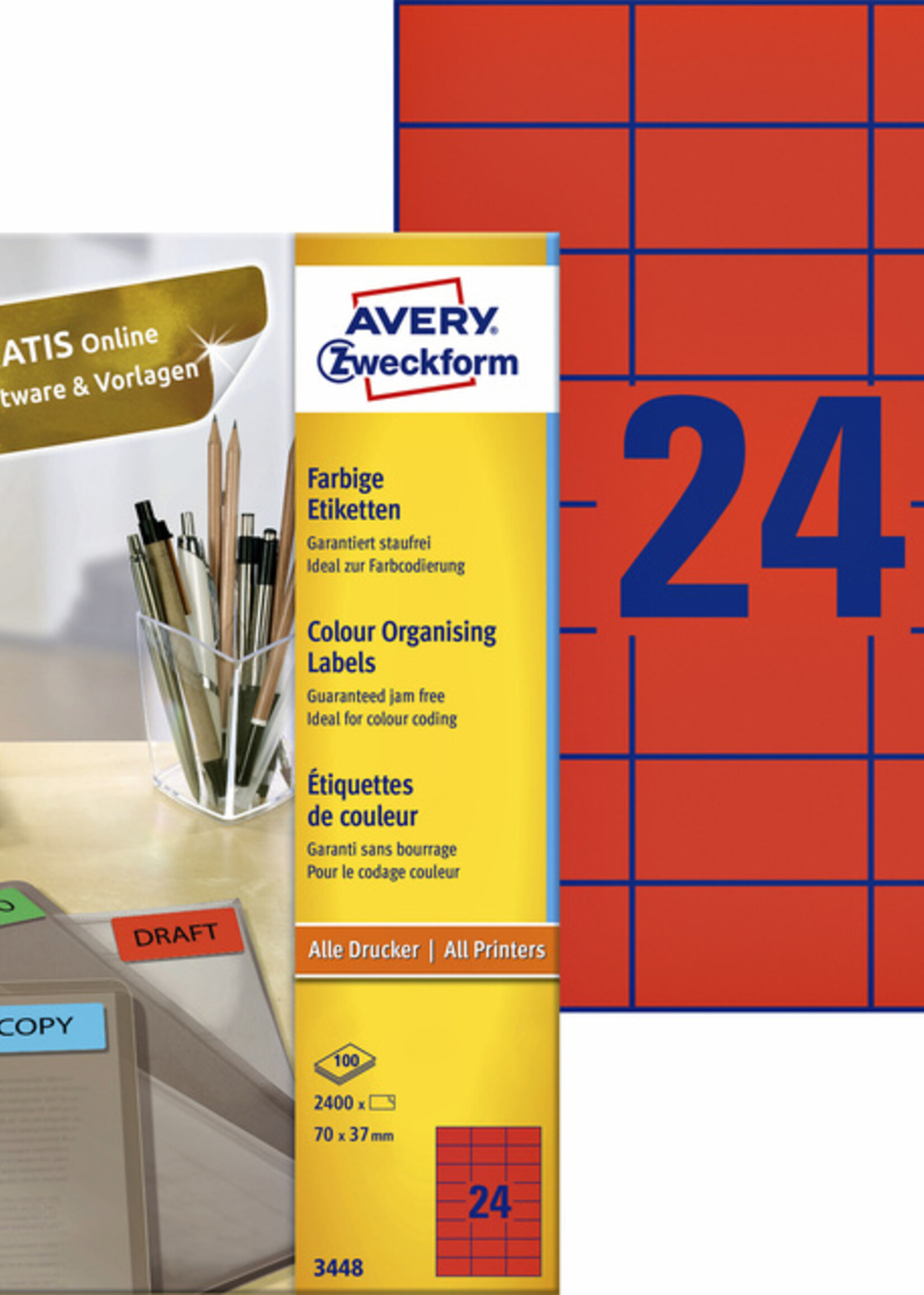 Avery Zweckform Etiquette Avery Zweckform 3448 70x37mm rouge 2400 pièces