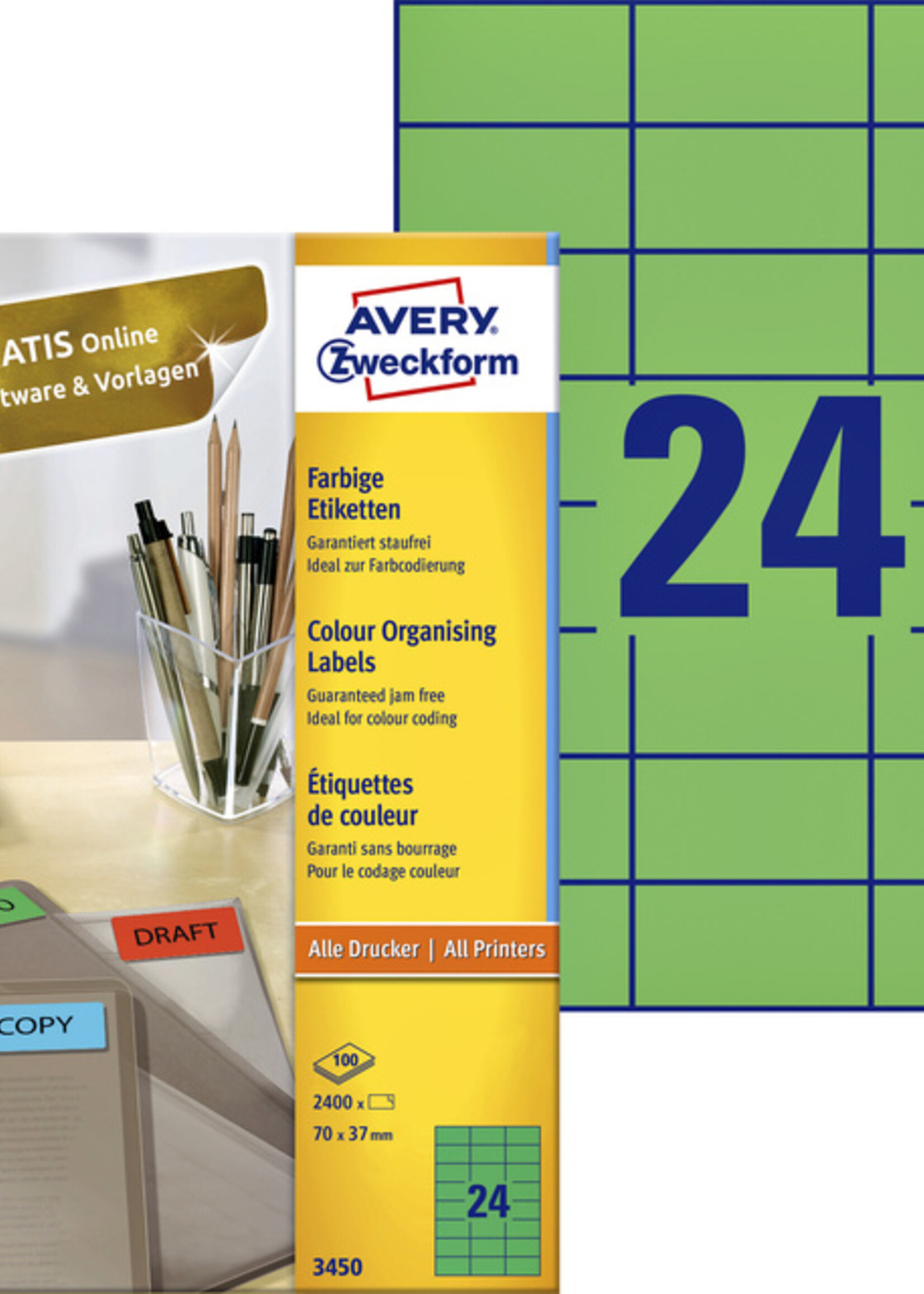 Avery Zweckform Etiket Avery Zweckform 3450 70x37mm groen 2400stuks
