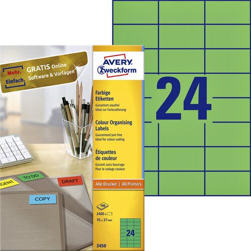 Avery Zweckform Etiket Avery Zweckform 3450 70x37mm groen 2400stuks