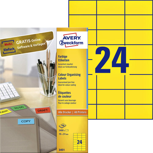 Avery Zweckform Etiket Avery Zweckform 3451 70x37mm geel 2400stuks
