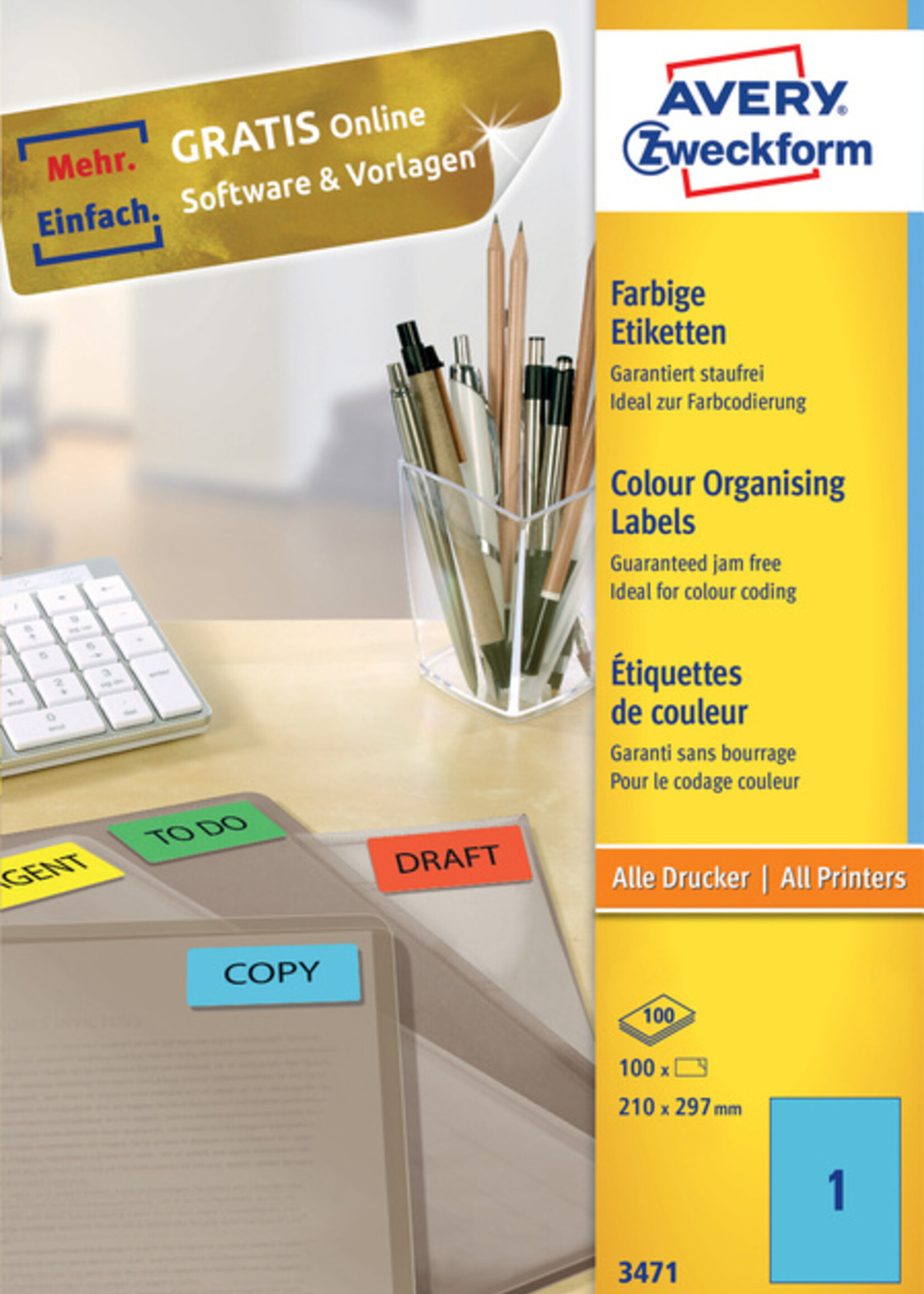 Avery Zweckform Etiket Avery Zweckform 3471 210x297mm A4 blauw 100stuks