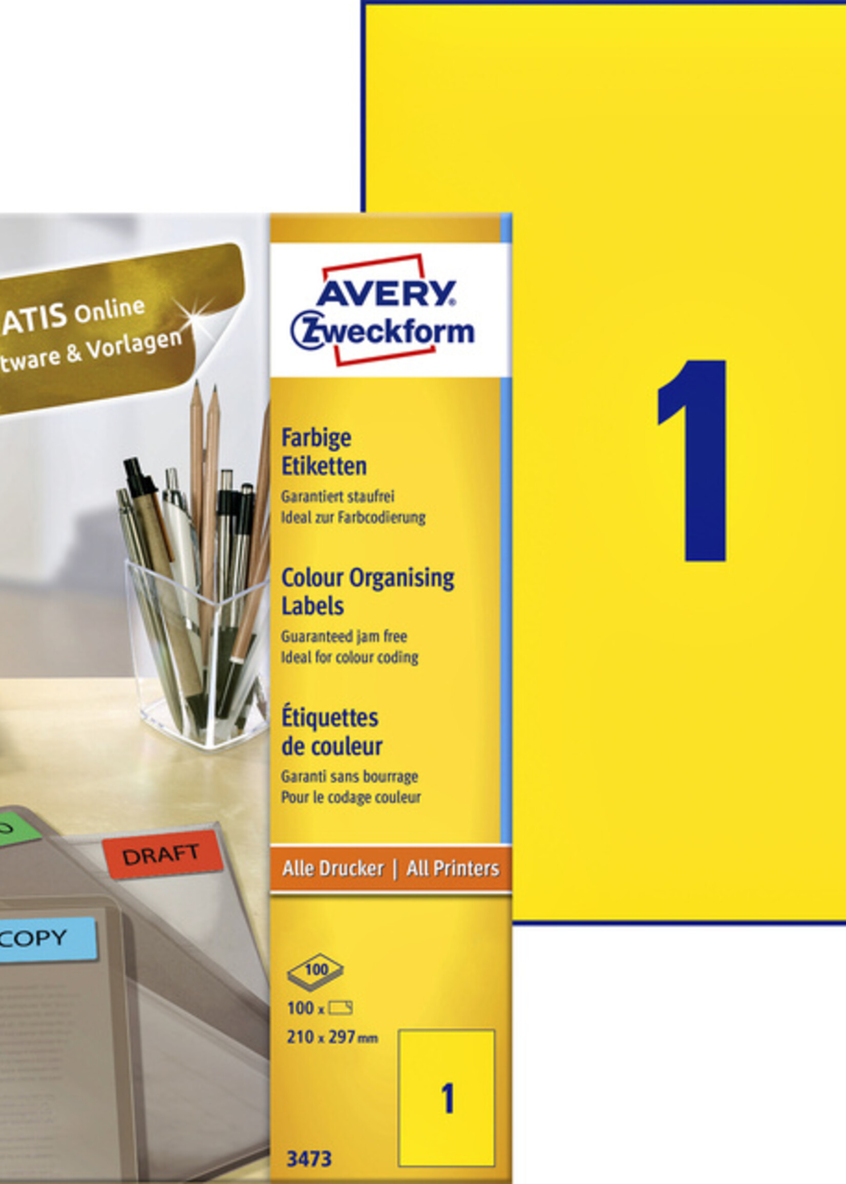 Avery Zweckform Etiquette Avery Zweckform 3473 210x297mm A4 jaune 100 pièces