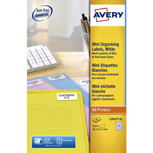 Avery Etiquette Avery L7651Y-25 38,1x21,2mm jaune néon 1625 pièces