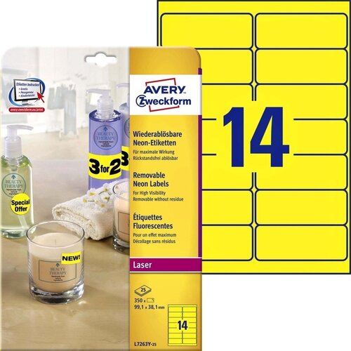 Avery Etiquette Avery L7263Y-25 99,1x38,1mm jaune néon 350 pièces