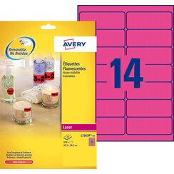 Etiket Avery L7363P-25 99.1x38.1mm neon roze 340stuks