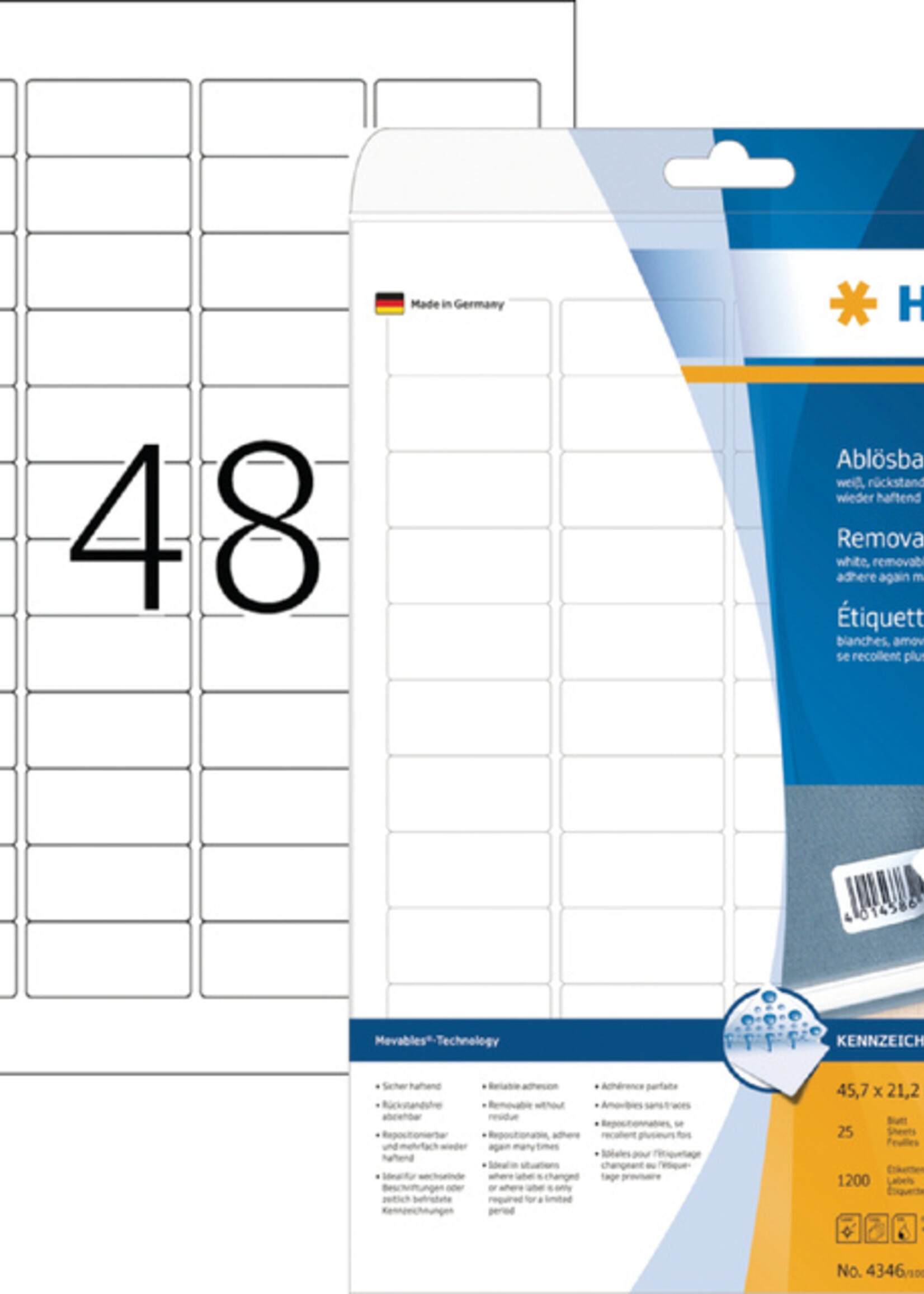 Herma Etiquette amovible HERMA 4346 45,7x21,2mm 1200 pièces