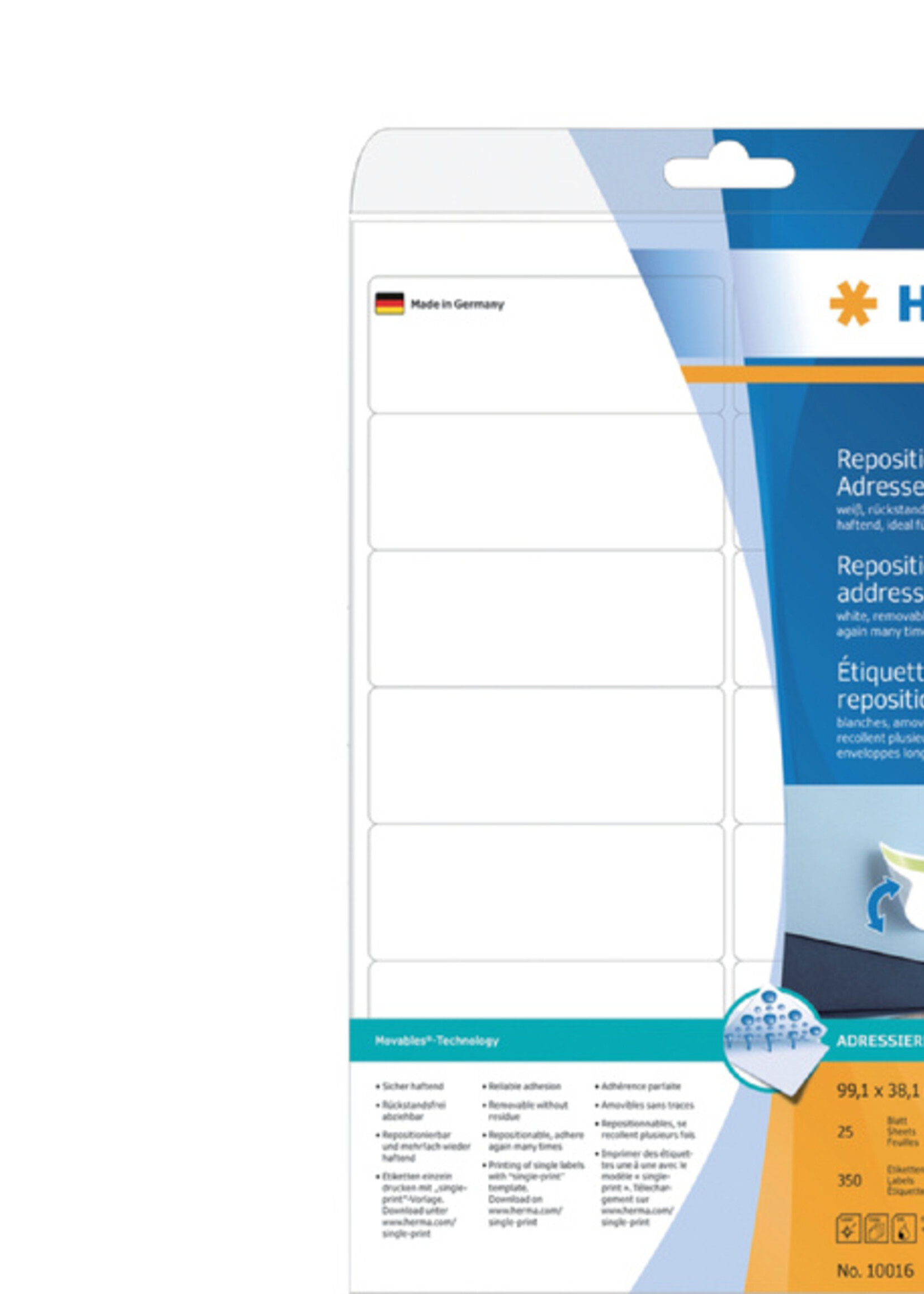Herma Etiquette amovible HERMA 10016 99,1x38,1mm 350 pièces