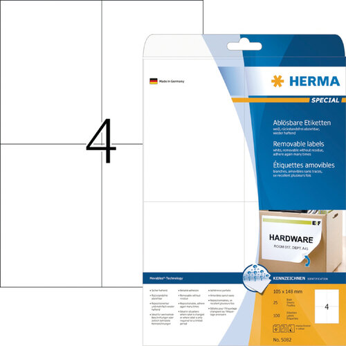 Herma Etiquette amovible HERMA 5082 105x148mm A6 100 pièces