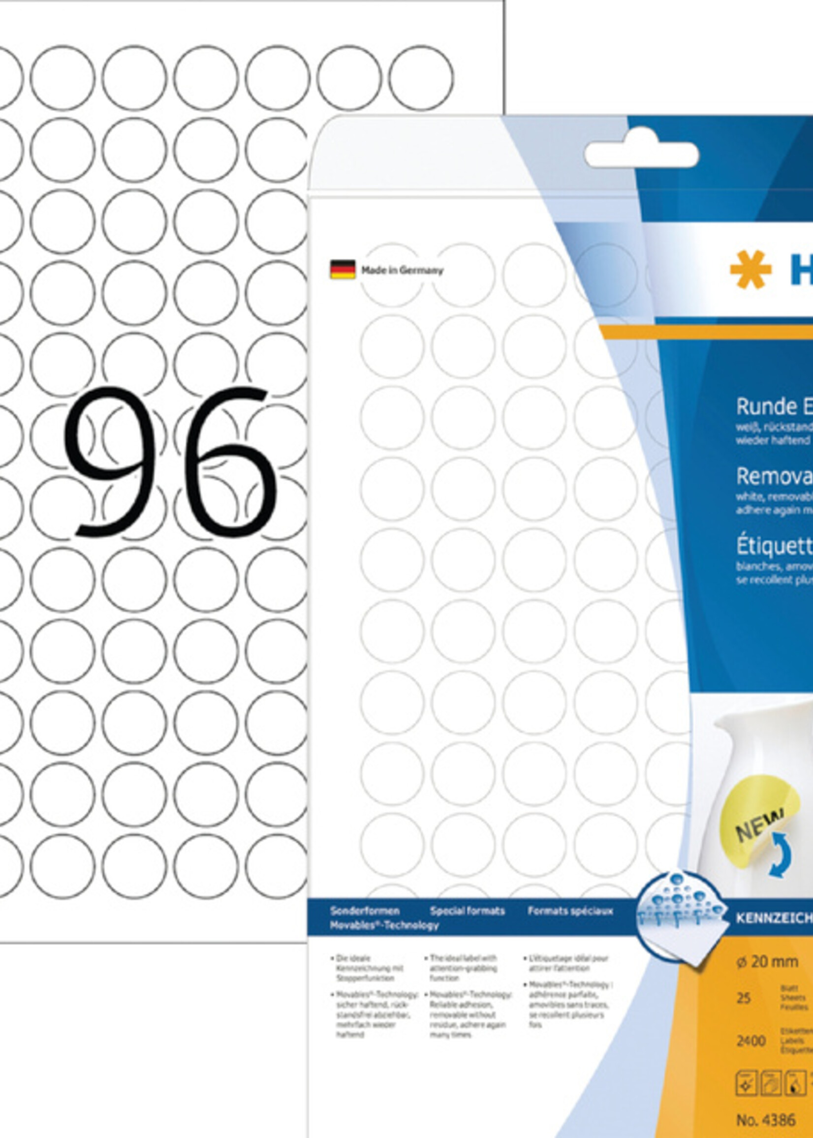 Herma Etiket HERMA 4386 rond 20mm verwijderbaar wit 2400st