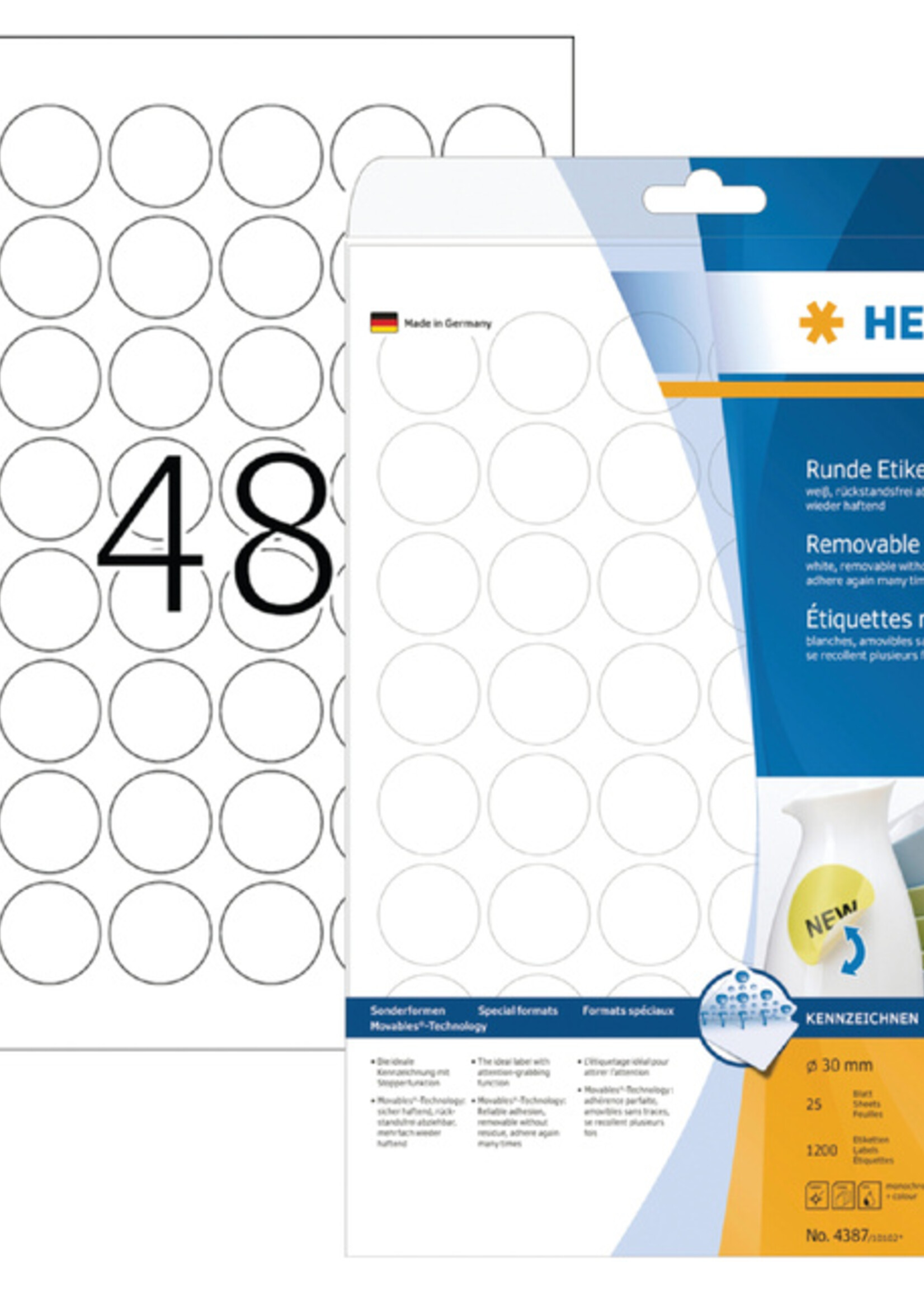 Herma Etiquette HERMA amovible 4387 rond 30mm blanc 1200 pièces