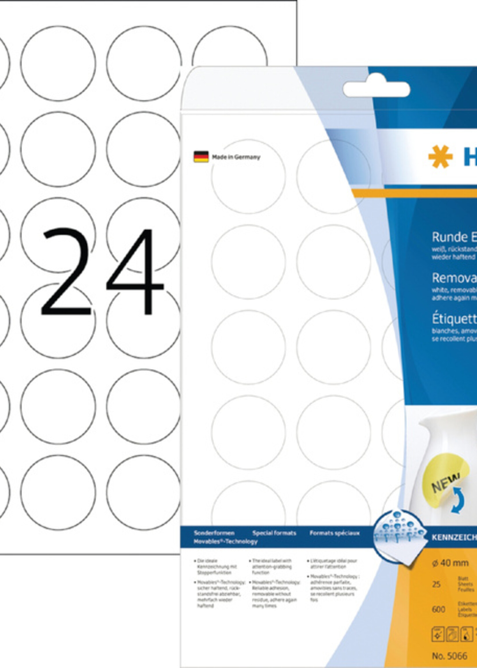 Herma Etiquette HERMA amovible 5066 rond 40mm blanc 600 pièces