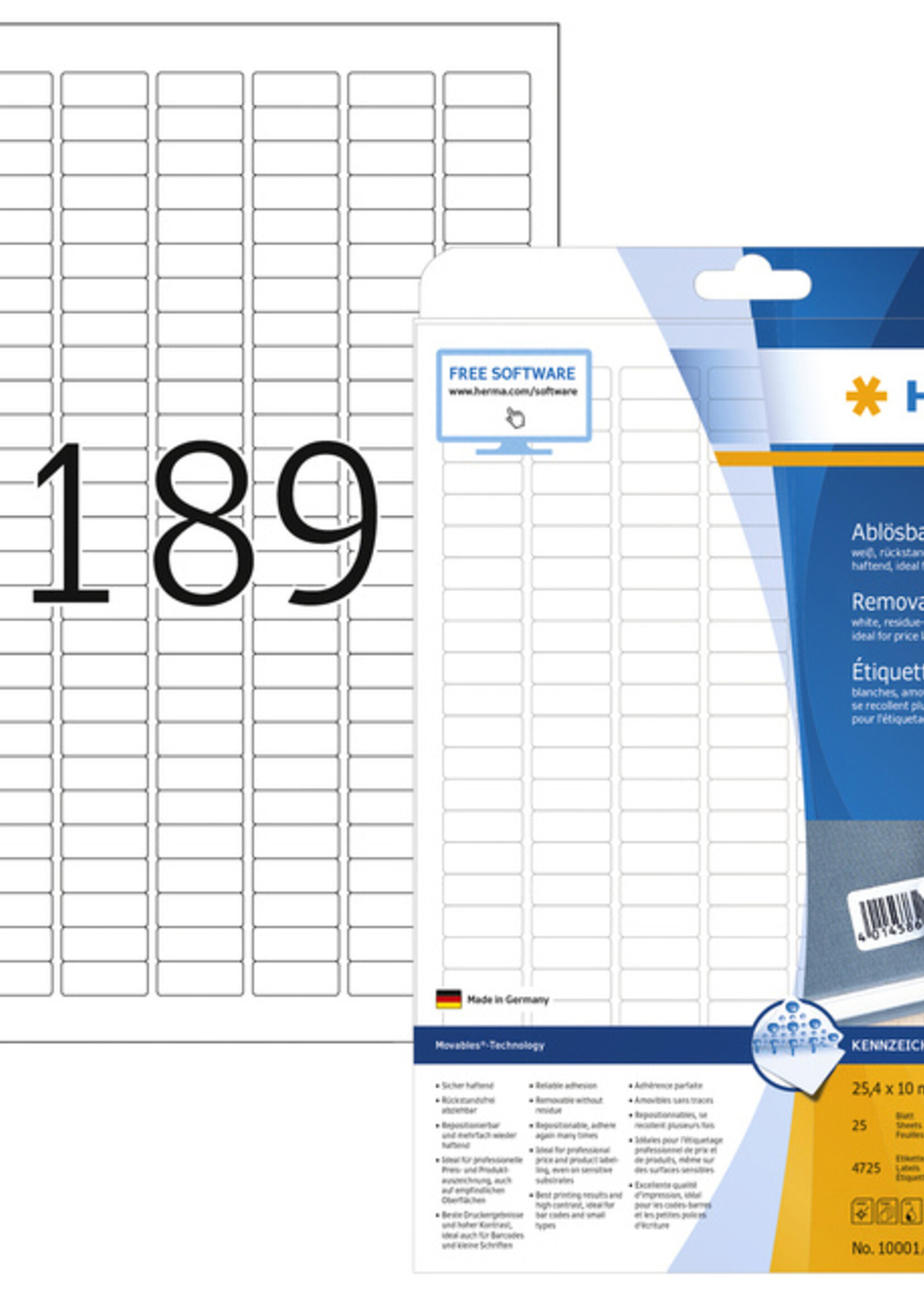 Herma Etiket HERMA 10001 A4 25.4x10mm verwijderbaar wit